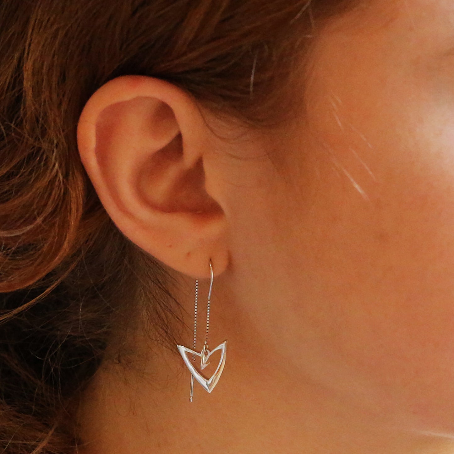 Santes Dwynwen: Sterling Silver Dragon Tail Heart Thread Earrings