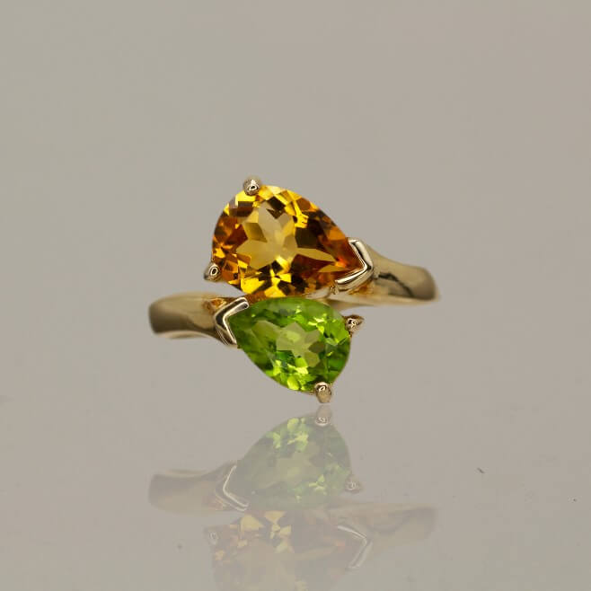 Pear Shaped Citrine and Peridot Ring