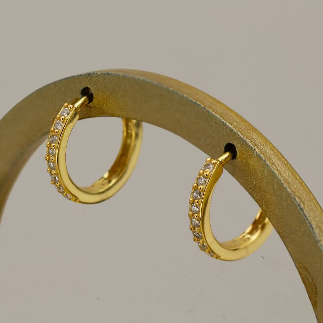 Gold Huggie Earring (White Stones)