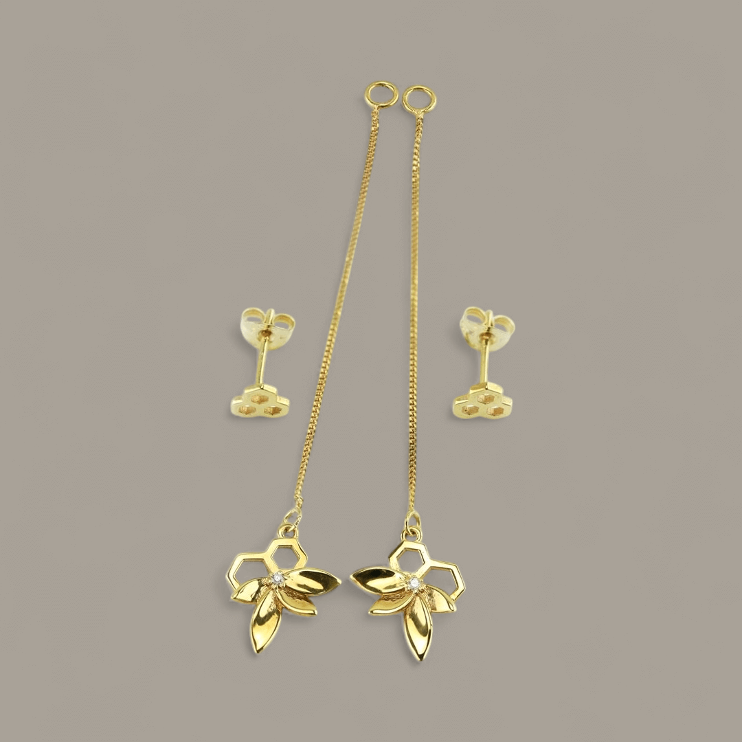Drop Earrings Flower and Honeycomb - Neil Rayment Goldsmiths