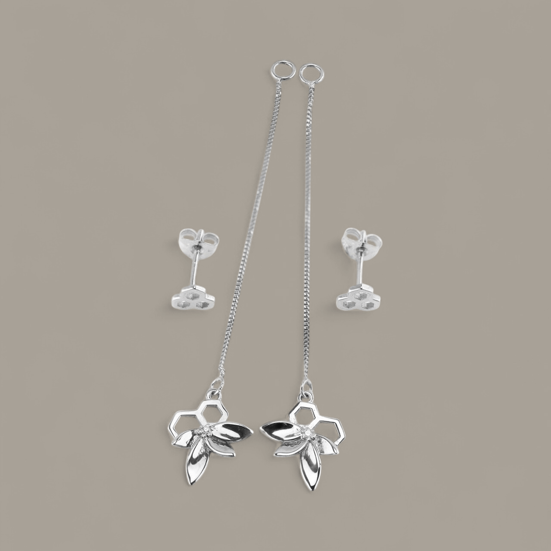 Drop Earrings Flower and Honeycomb - Neil Rayment Goldsmiths