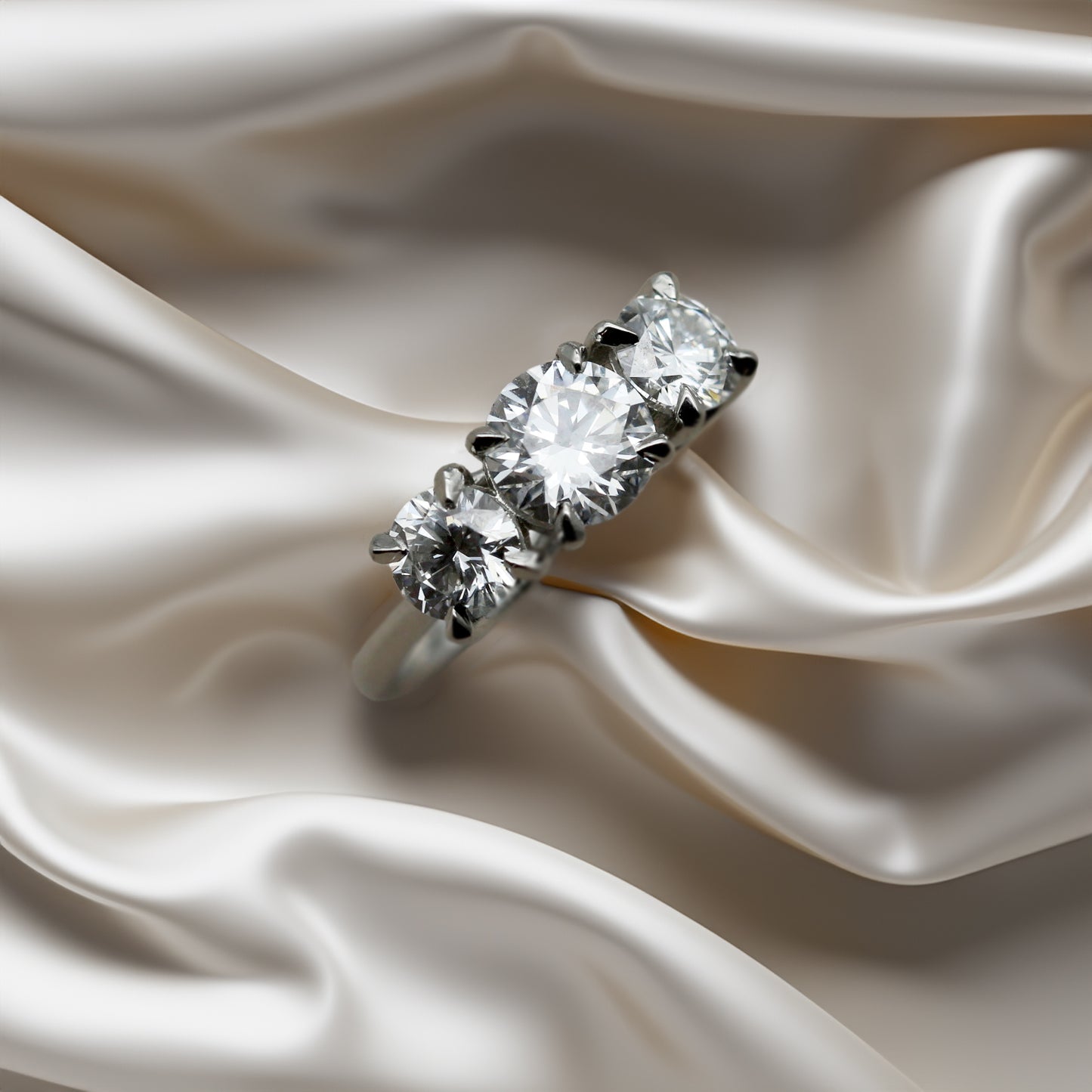 Incandescent:  Vintage Diamond Trilogy Engagement Ring