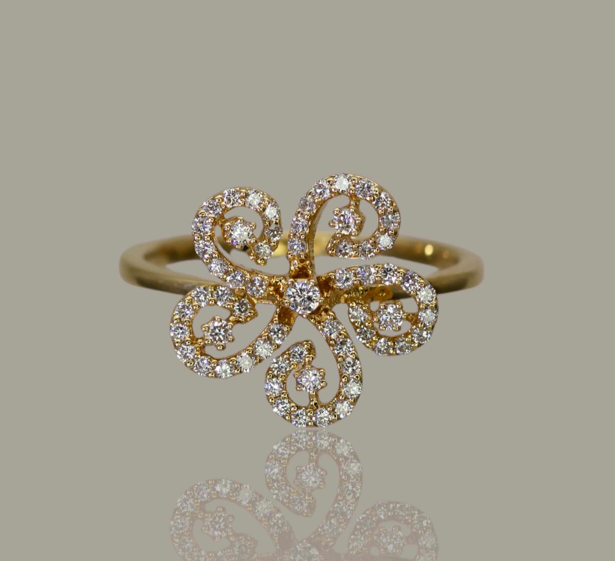 Diamond-Set Floral Ring (18ct Yellow)