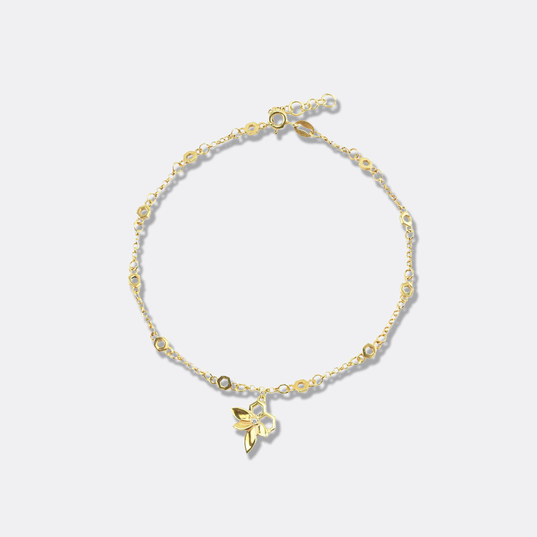 Bee Alive: 18ct Yellow Gold Plated Flower Bracelet Anklet