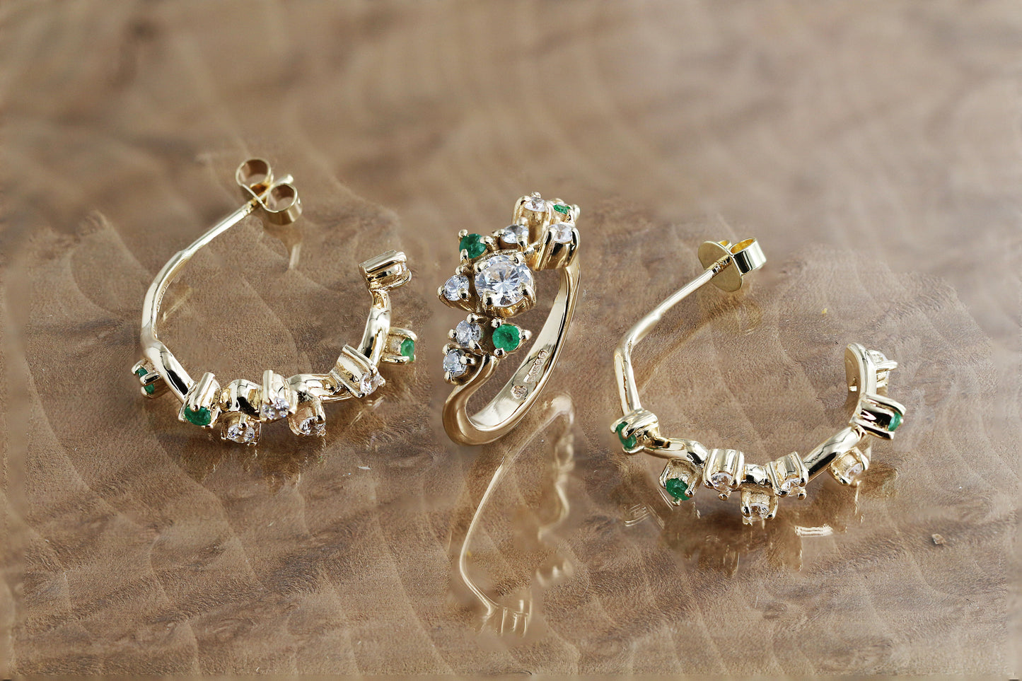 Diamond and Emerald 18ct Yellow Gold Cluster Ring - Neil Rayment Goldsmiths
