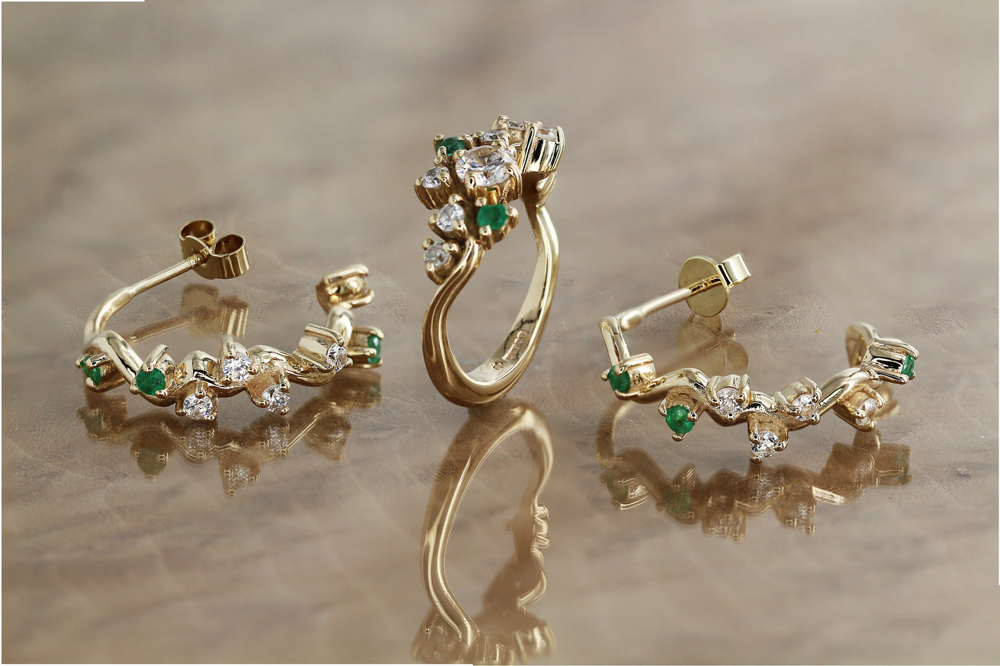 Diamond and Emerald 18ct Yellow Gold Cluster Ring - Neil Rayment Goldsmiths