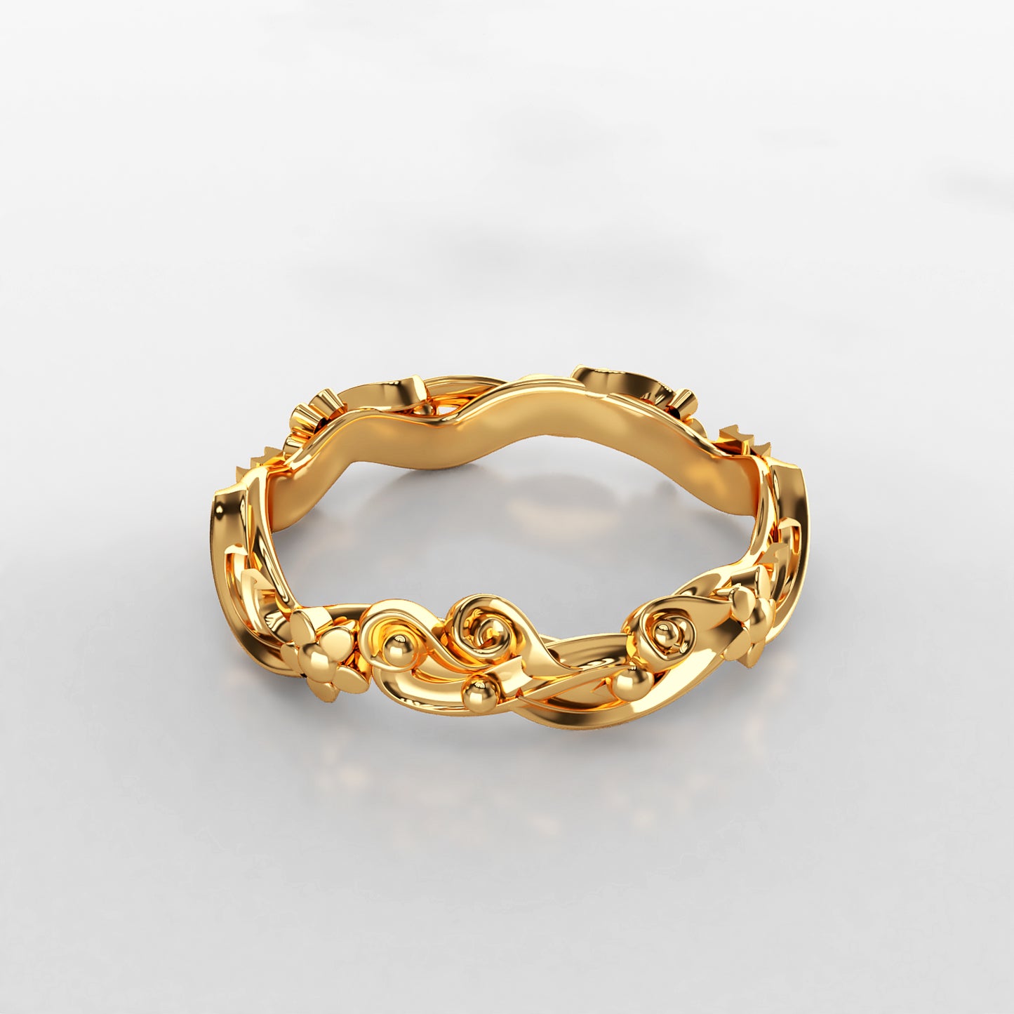 Vintage: Floral Fitted Wedding Band in 18ct Yellow Gold