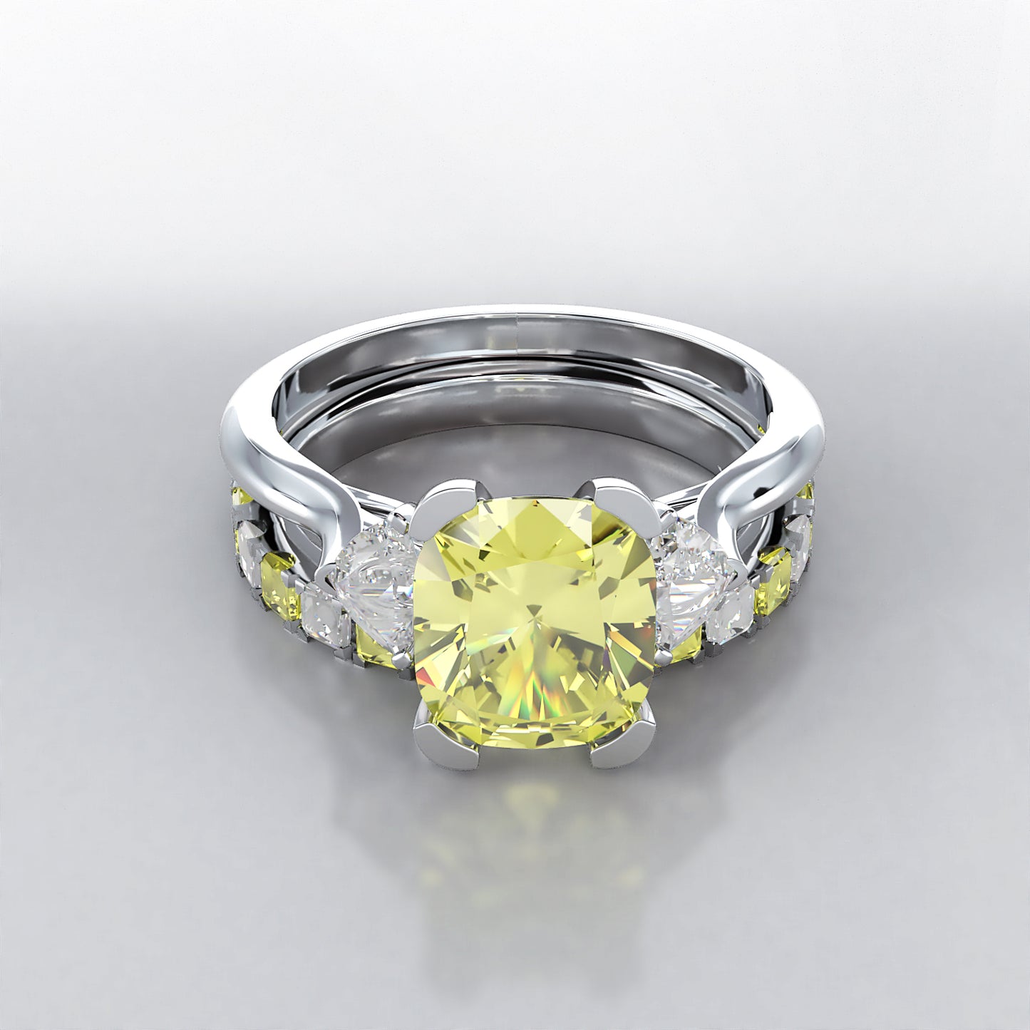 Sunshine: Yellow and White Cushion Cut Diamond Fitted Wedding Band