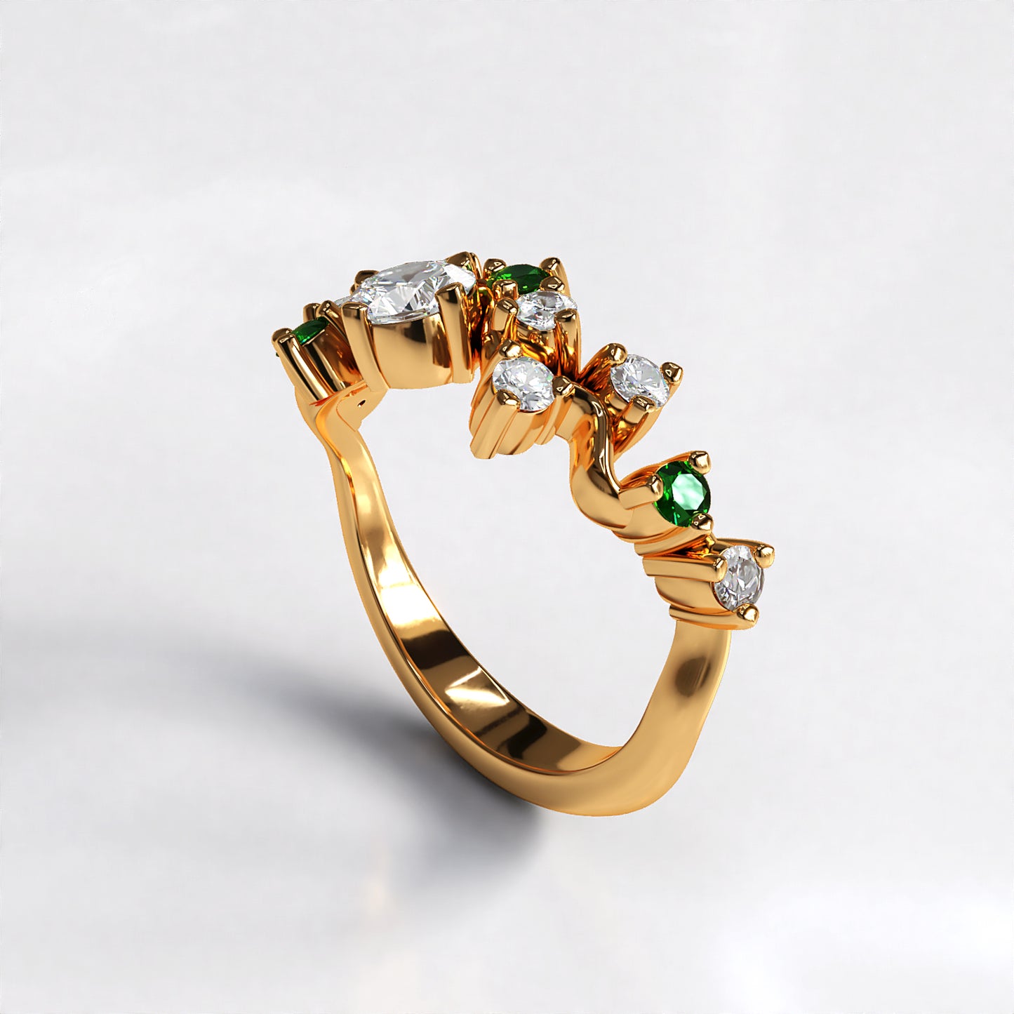 Diamond and Emerald 18ct Yellow Gold Cluster Ring - Neil Rayment Goldsmiths