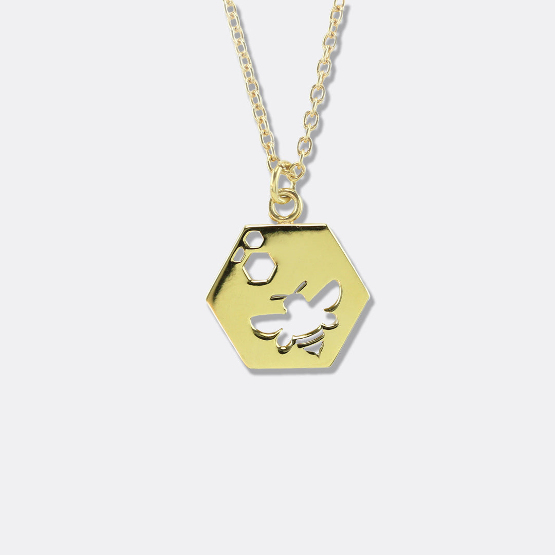 Bee Alive: 18ct Yellow Gold Plated Large Plain Hex Pendant