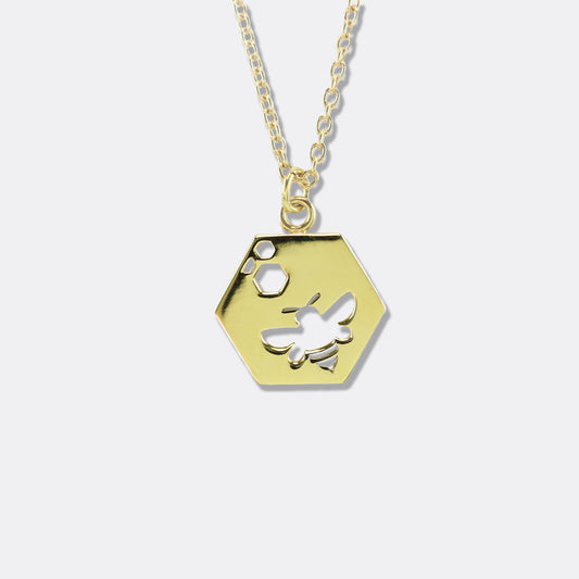 Bee Alive: 18ct Yellow Gold Plated Large Plain Hex Pendant