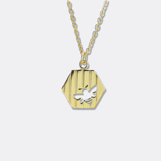 Bee Alive: 18ct Yellow Gold Plated Large Striped Hex Pendant