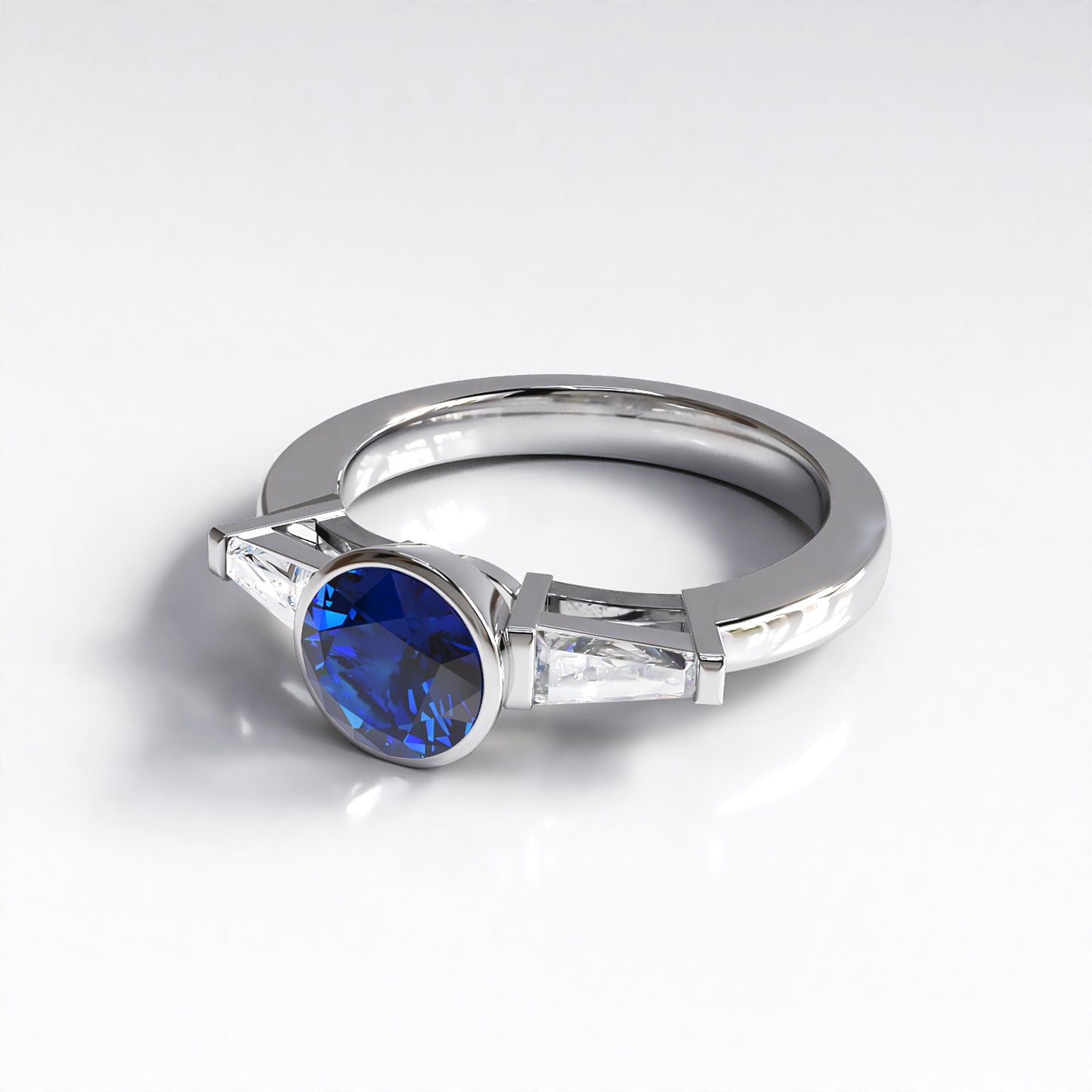 Catherine: 1ct Sapphire and Tapered Baguette Diamond Engagement Ring in 18ct White Gold