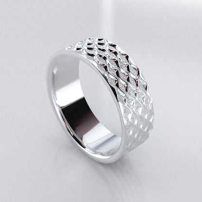 Rolling Wave: Platinum Textured Men's Wedding Ring