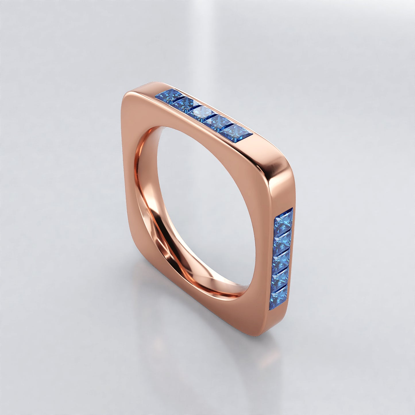 Square Asha: Blue Diamond 18ct Rose Gold Wedding Band