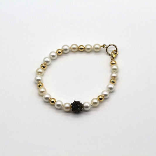 Spiked Culture: Cultured Pearl Bracelet with Black Spiked Depth Charge Bead