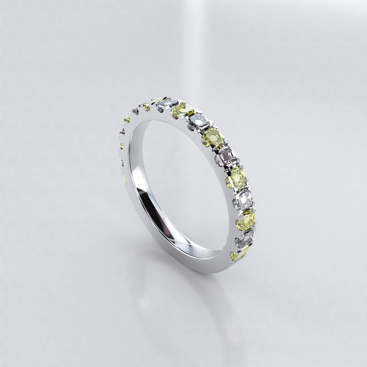 Sunshine: Yellow and White Cushion Cut Diamond Fitted Wedding Band