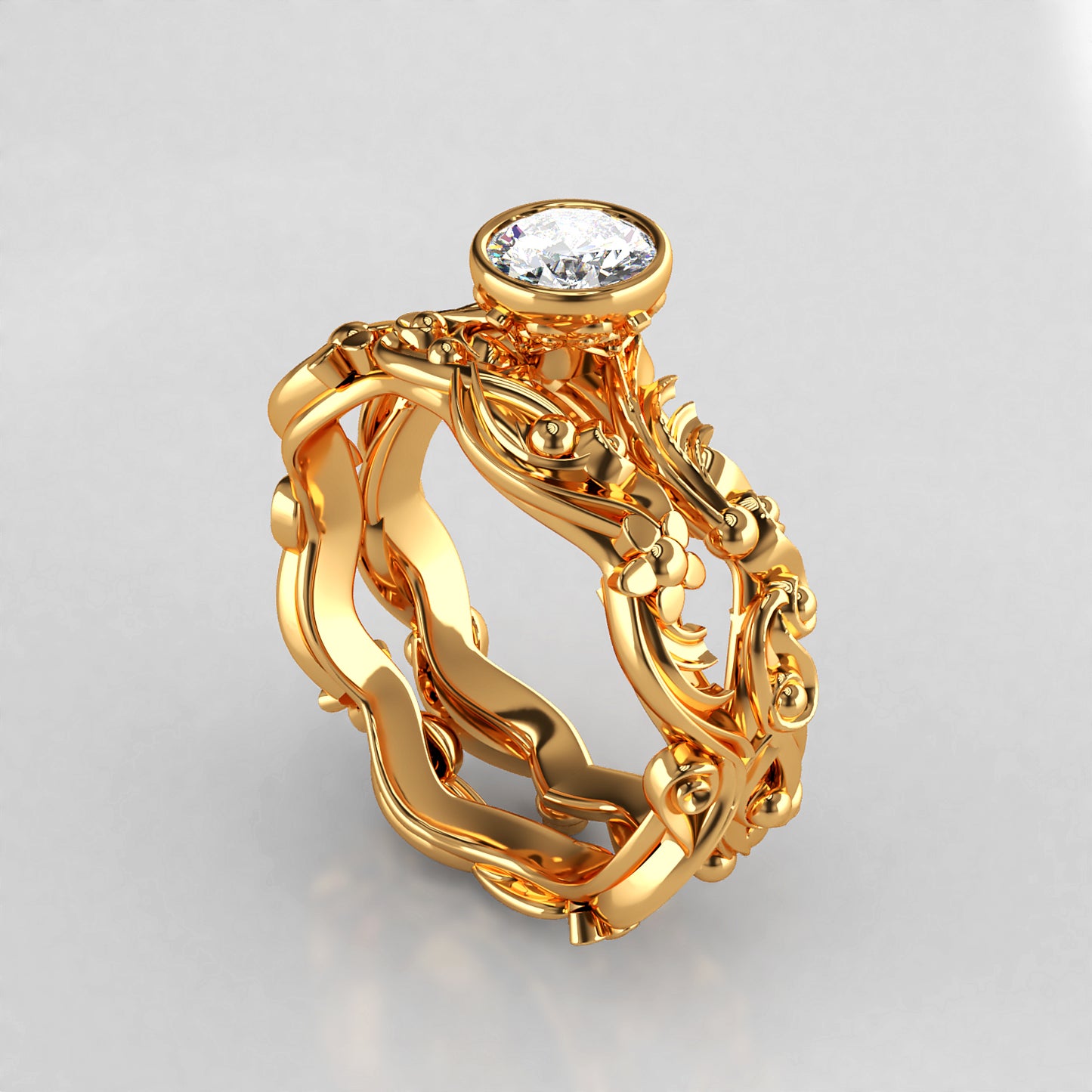 Vintage: Floral Fitted Wedding Band in 18ct Yellow Gold