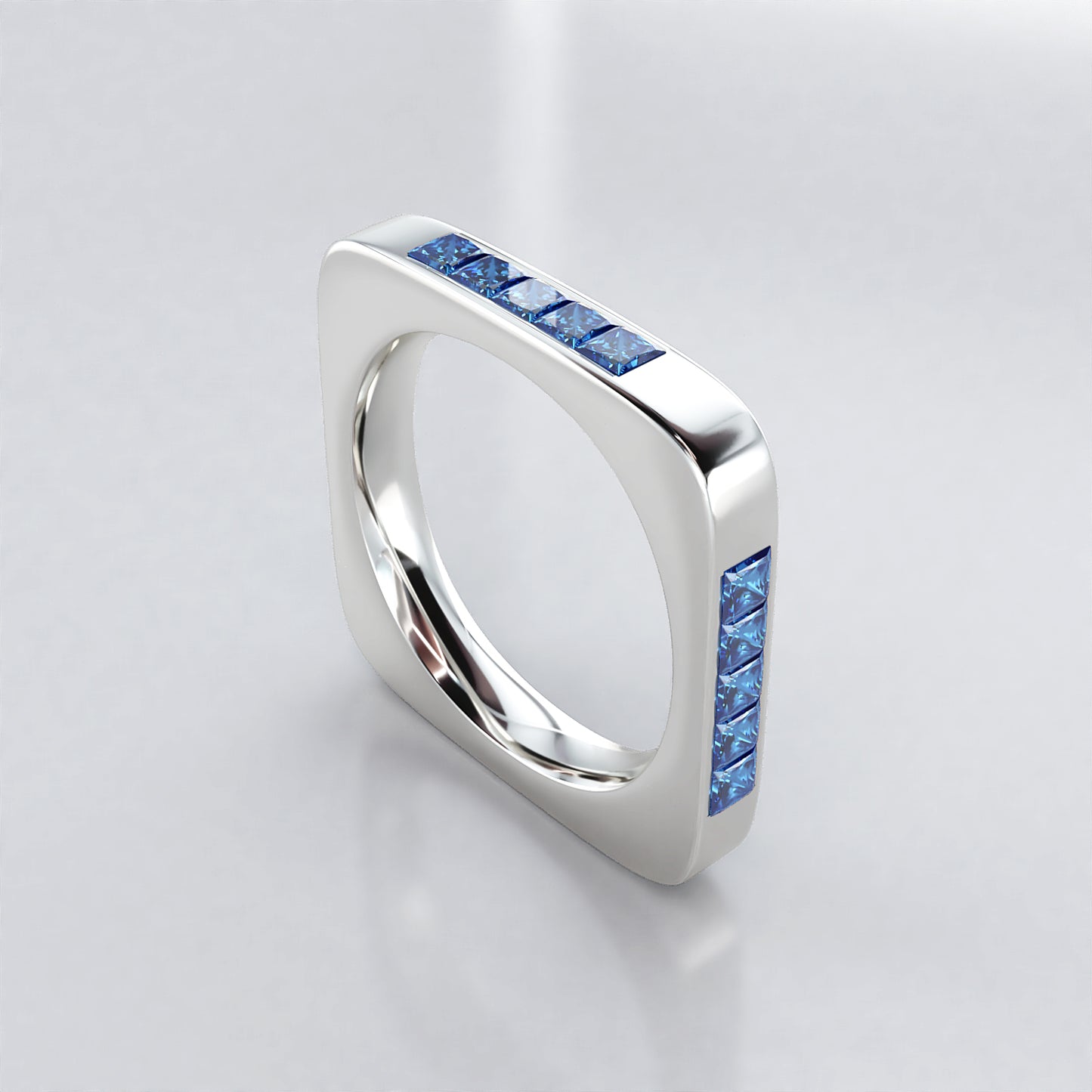 Square Asha: Blue Diamond 18ct Rose Gold Wedding Band