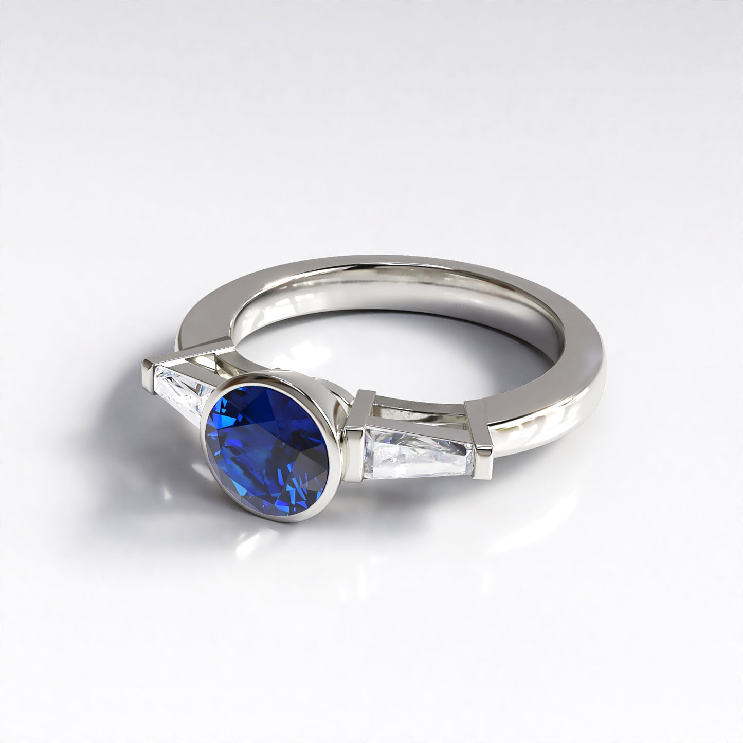 Catherine: 1ct Sapphire and Tapered Baguette Diamond Engagement Ring in 18ct White Gold