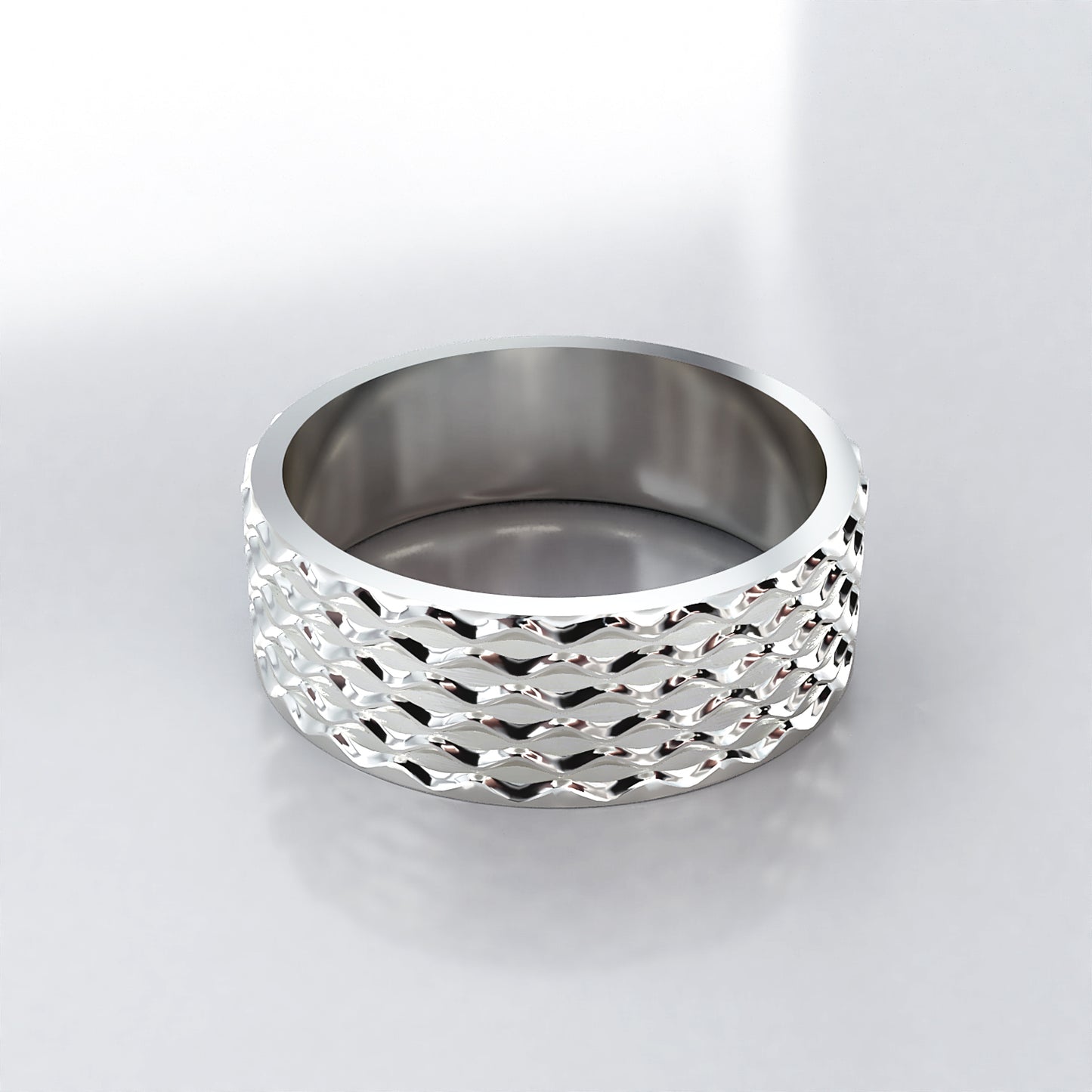 Rolling Wave: Platinum Textured Men's Wedding Ring