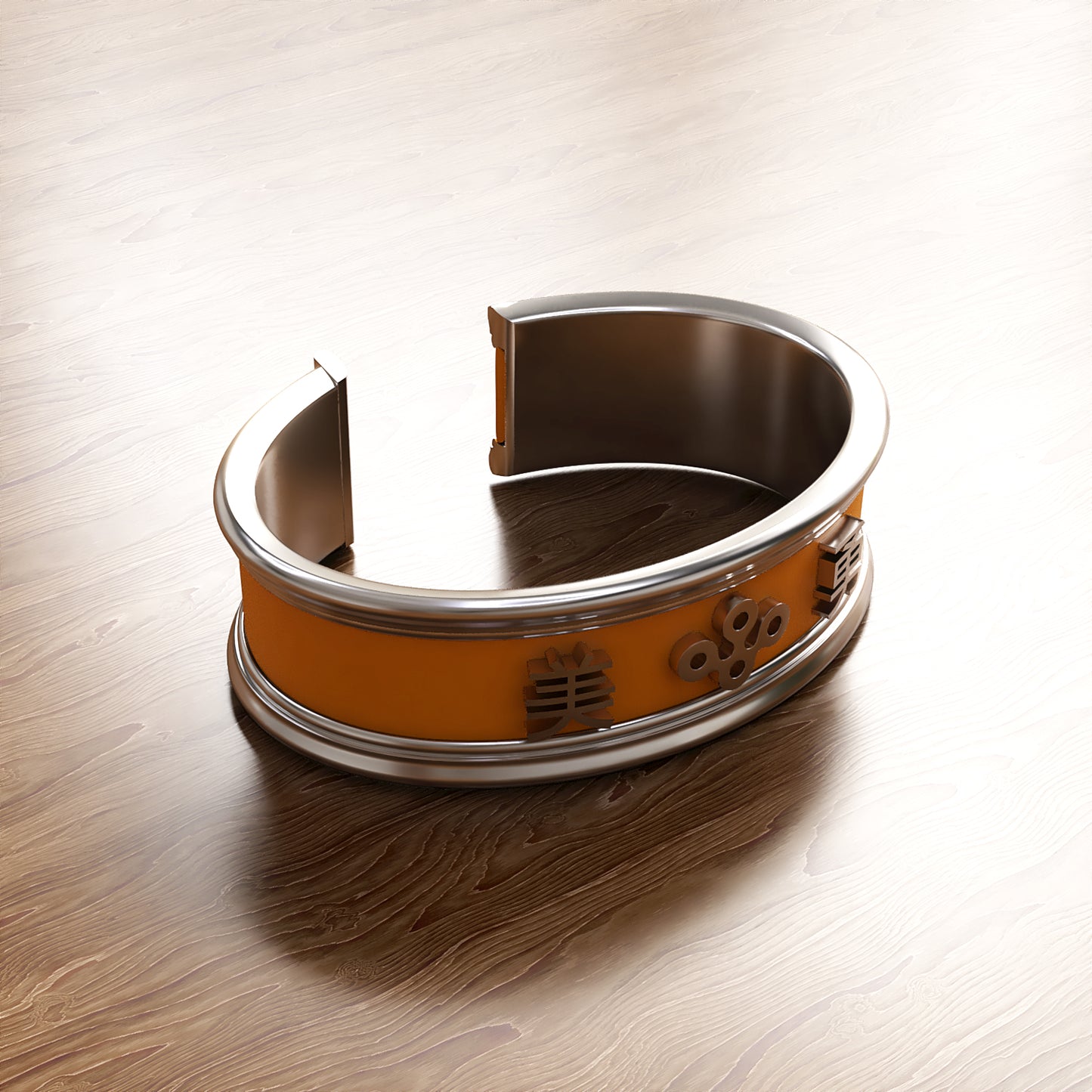 Osaka: Sterling Silver and Fine Orange Italian Leather Bangle