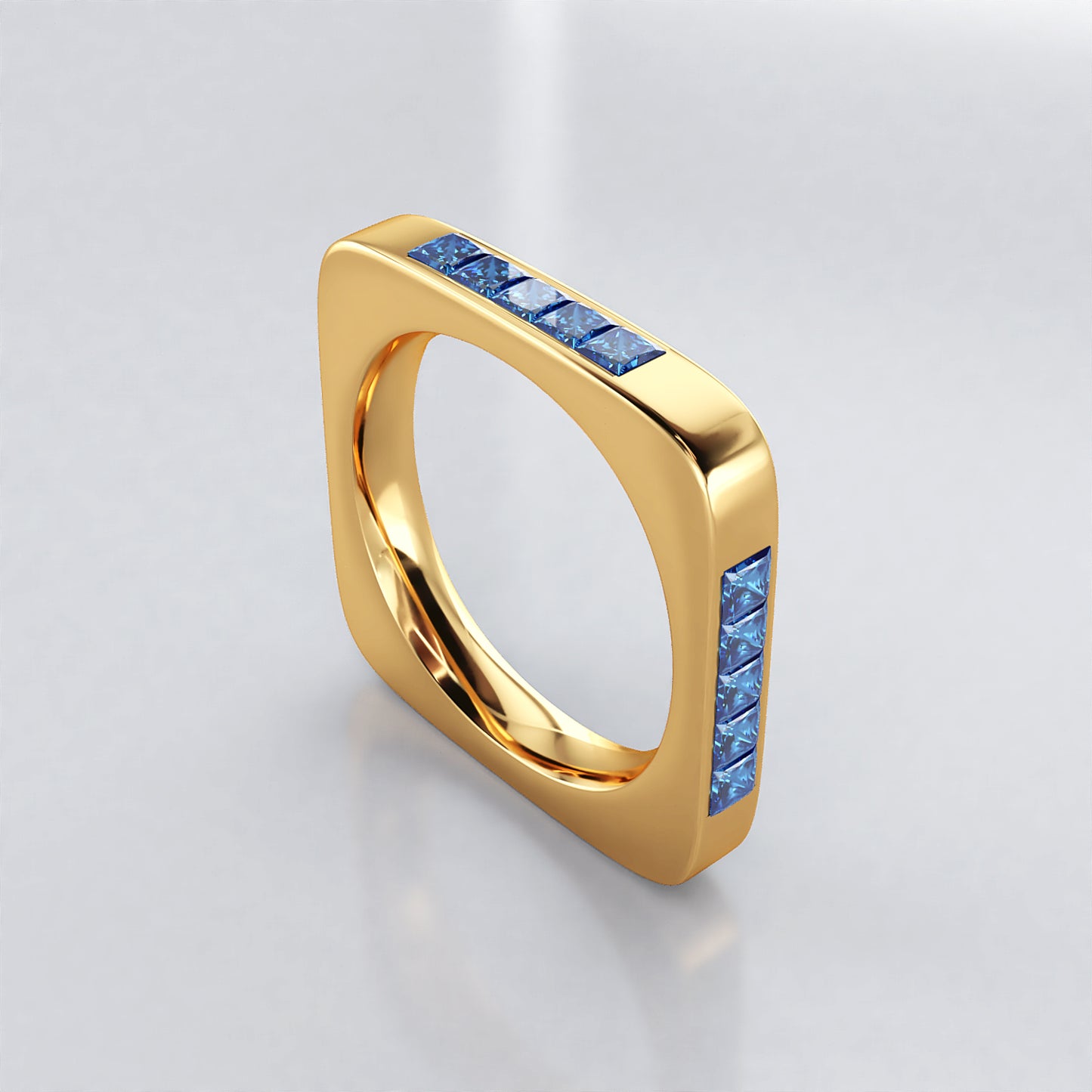 Square Asha: Blue Diamond 18ct Rose Gold Wedding Band