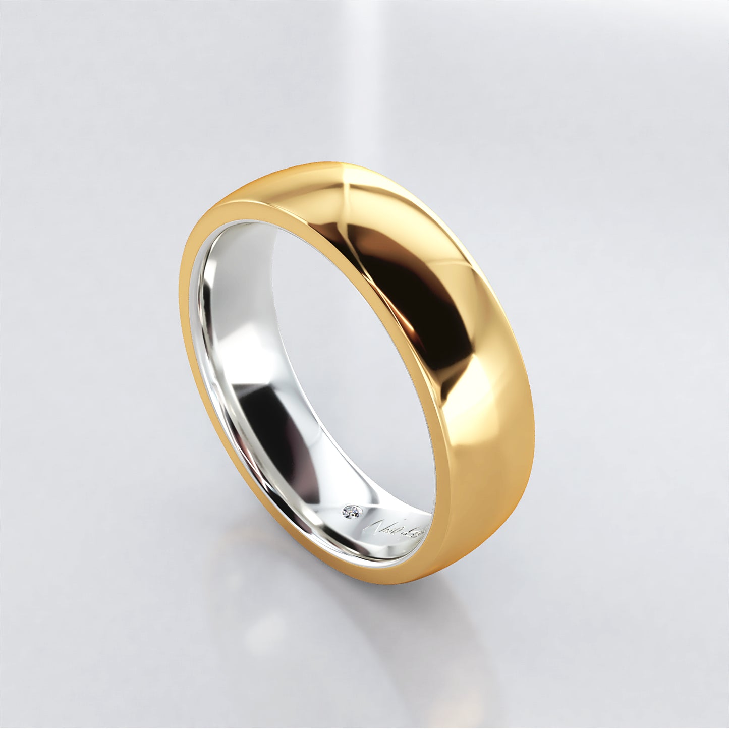 Men's Two Colour 18ct Yellow and White Gold Court Wedding Ring with Personal Diamond