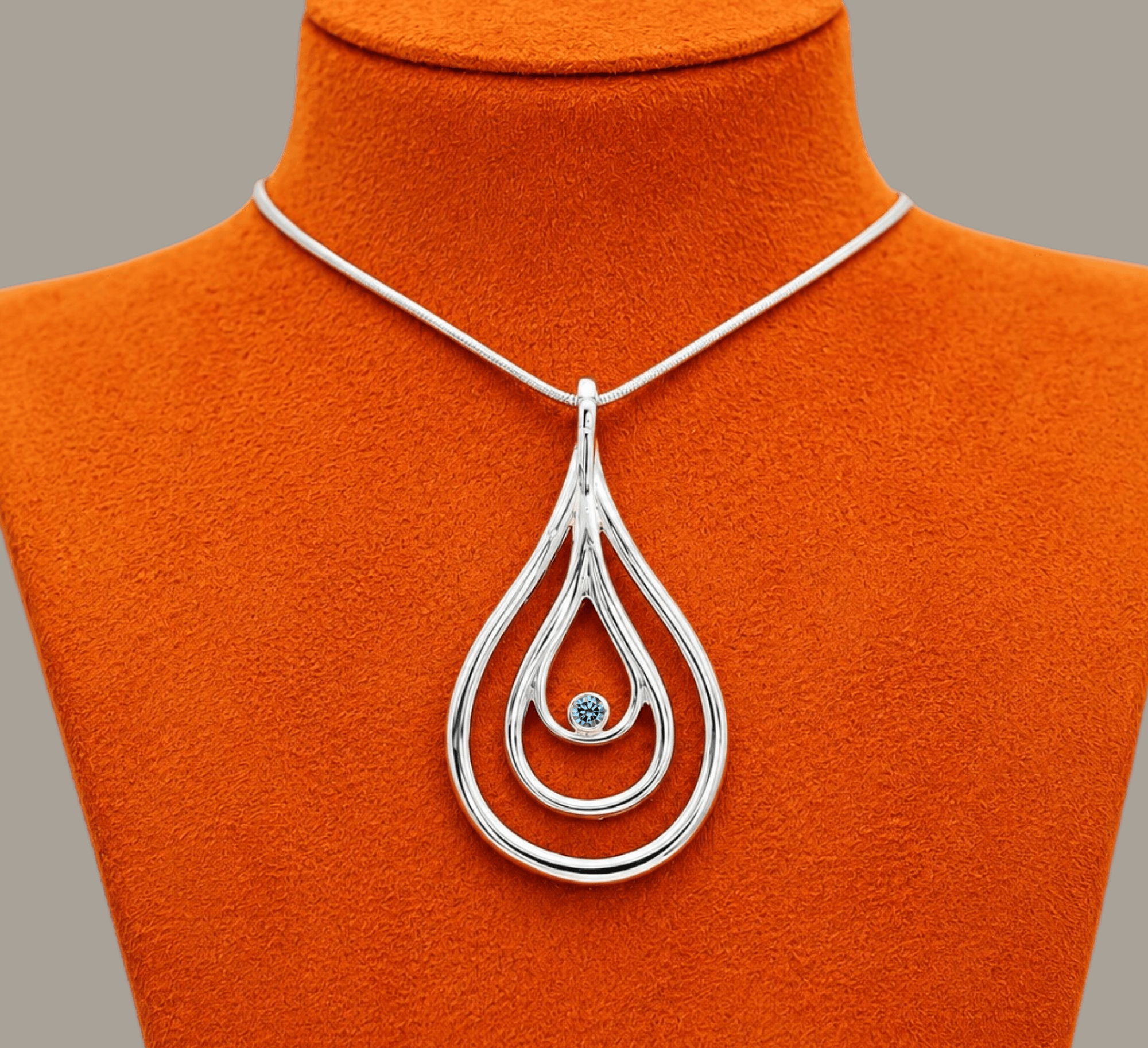 Carreg Las large sterling silver pendant necklace with blue lab-grown diamond on snake chain