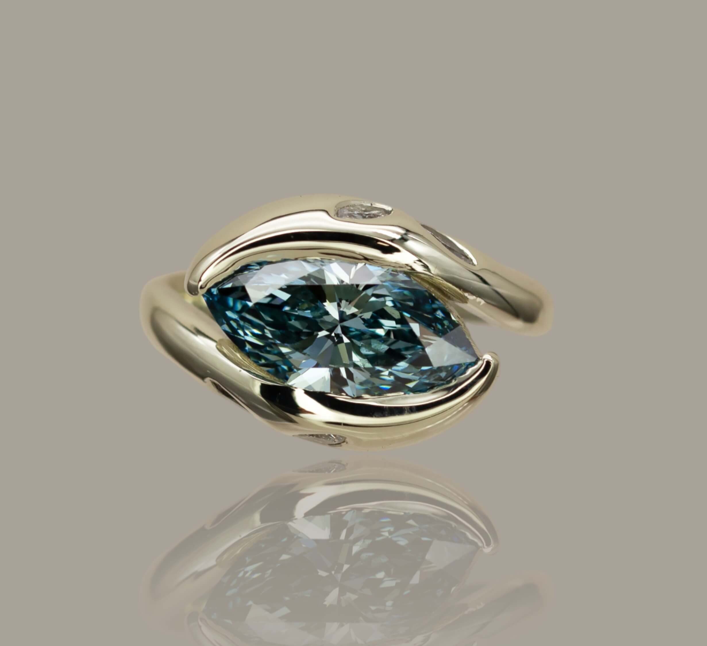 Marquise Blue Diamond Organic Ring (9ct White)