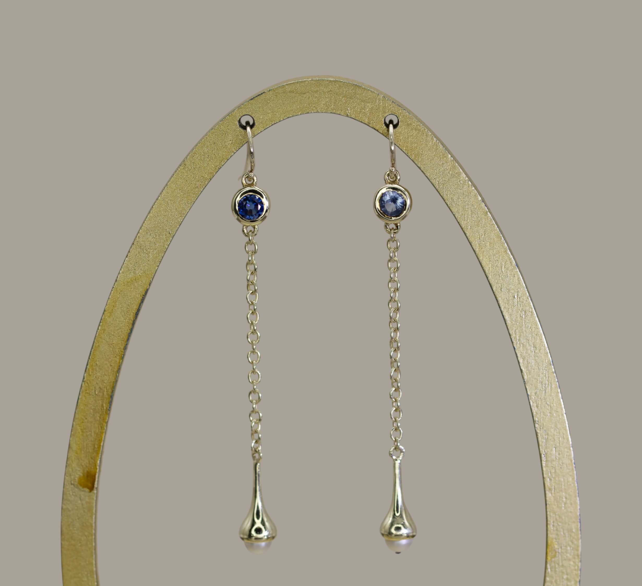 Sapphire and pearl pebble drop earrings