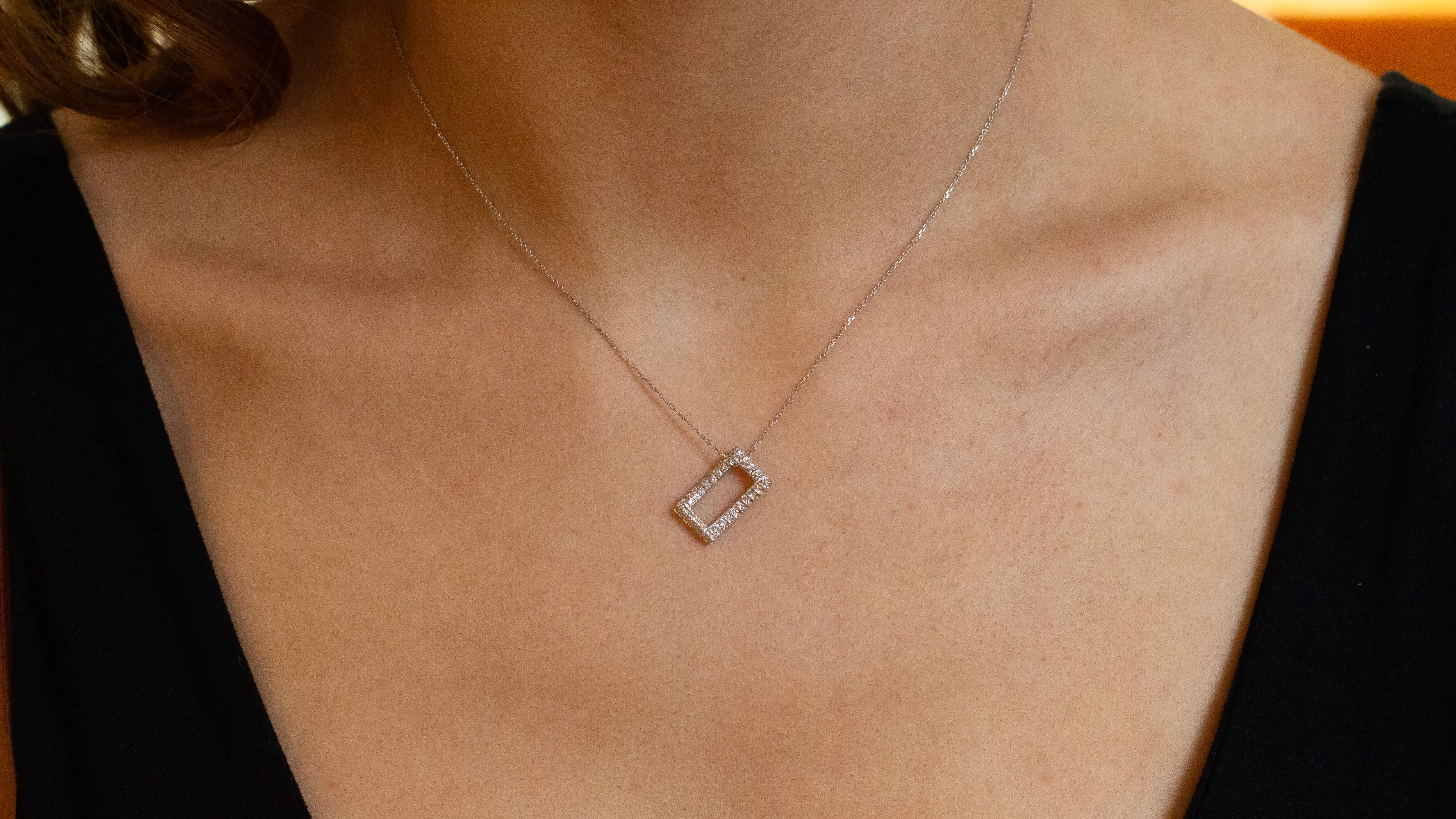 Rectangular Diamond Set Pendant (9ct White)