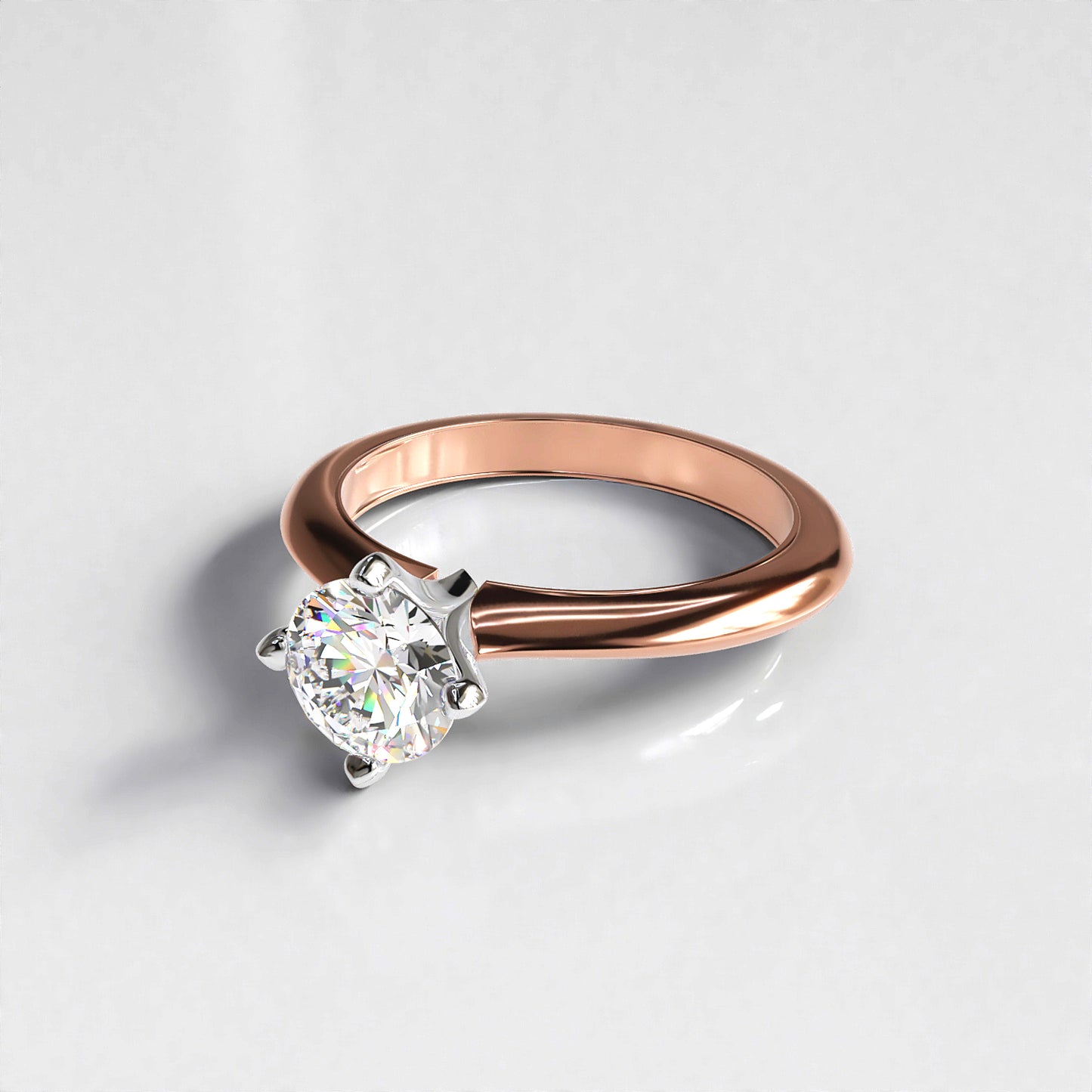 Clara: Four Claw 1ct Round Diamond Engagement ring in 18ct Rose Gold with Platinum Collet
