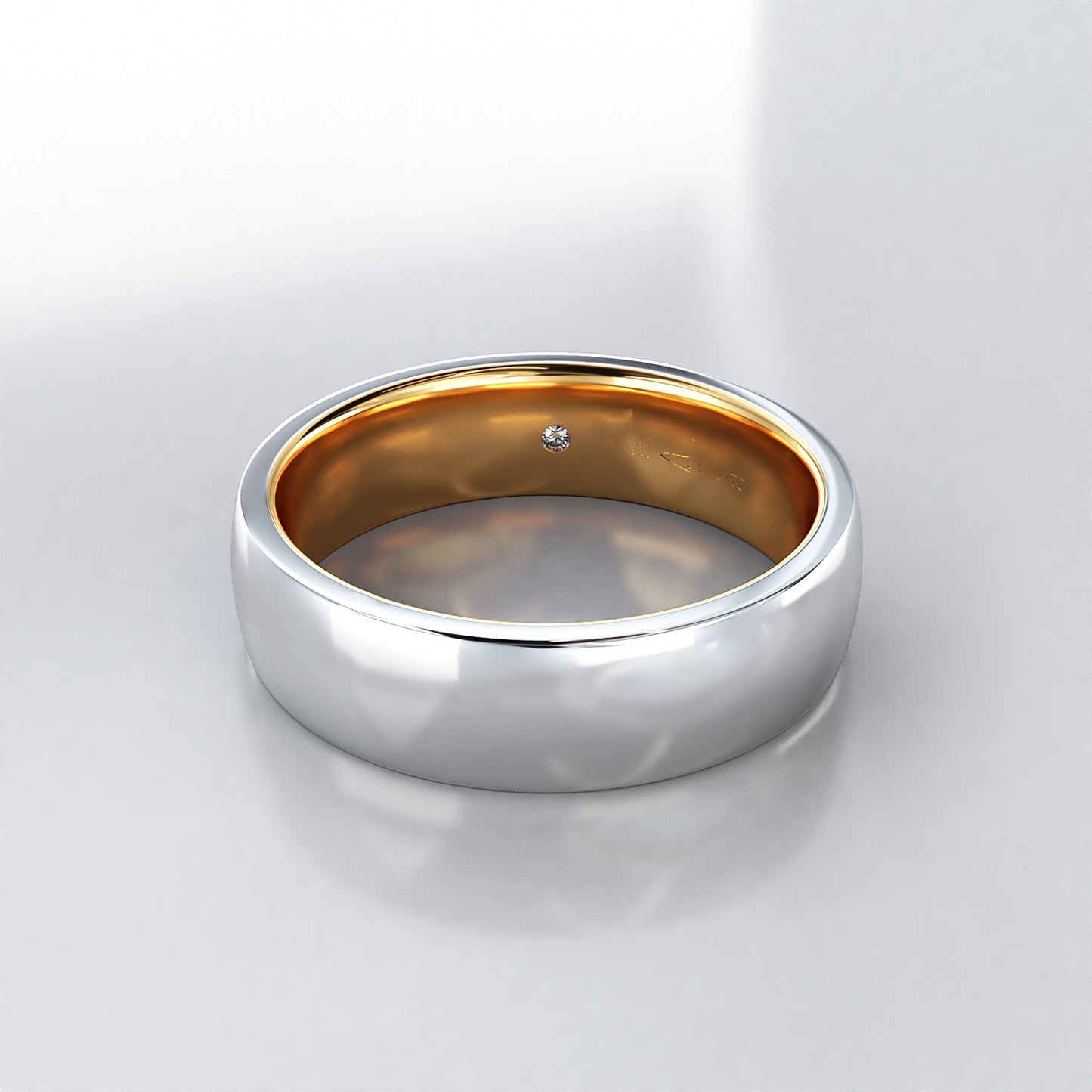 Men's Two Colour 18ct Yellow and White Gold Court Wedding Ring with Personal Diamond