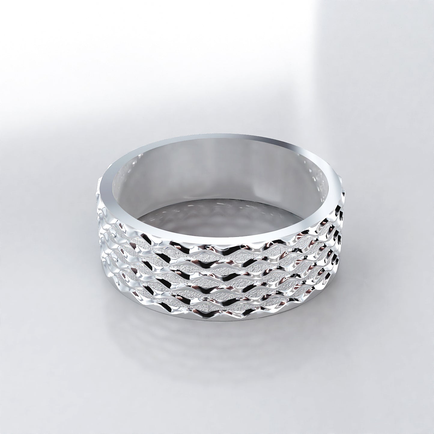 Rolling Wave: Platinum Textured Men's Wedding Ring