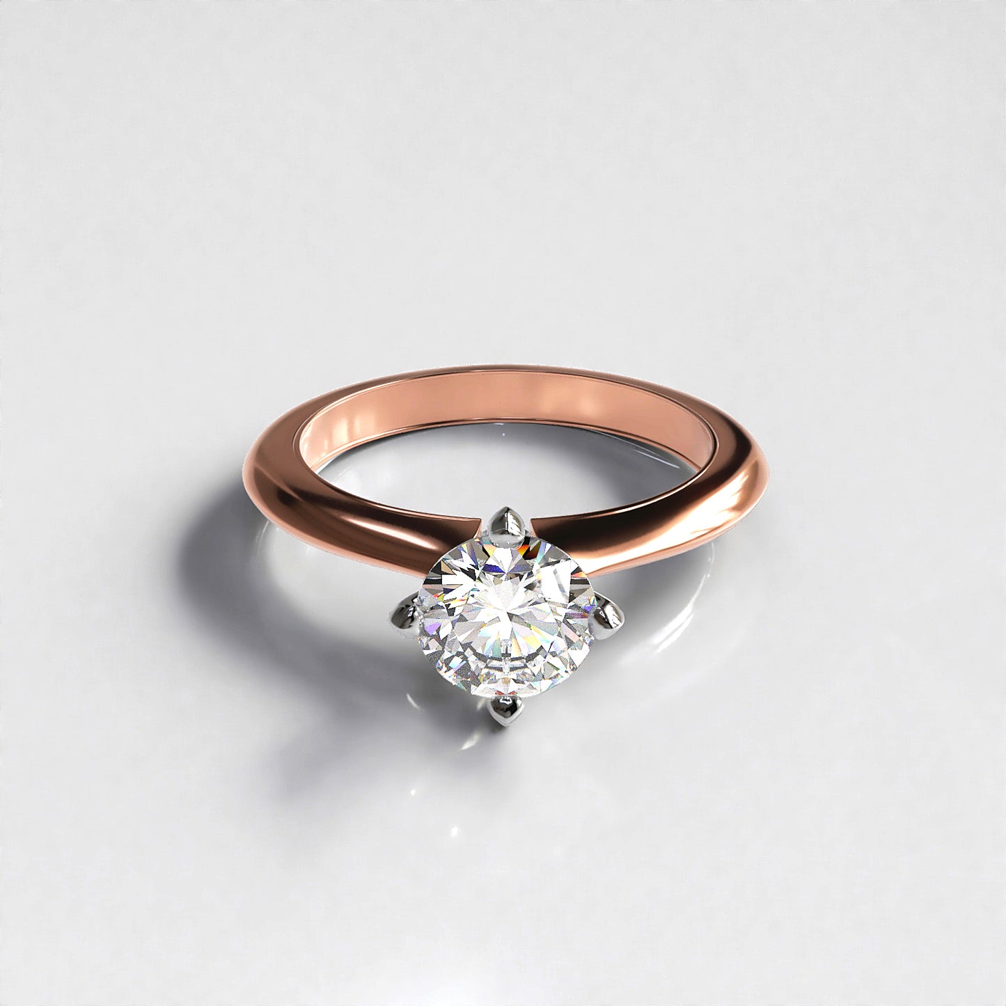 Clara: Four Claw 1ct Round Diamond Engagement ring in 18ct Rose Gold with Platinum Collet
