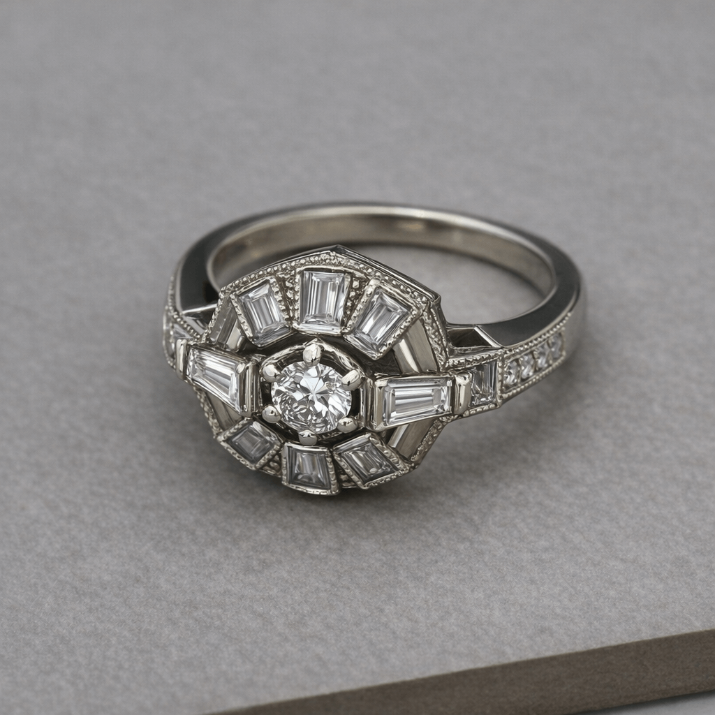 Geometric Art Deco Baguette Diamond Ring - Neil Rayment Goldsmiths