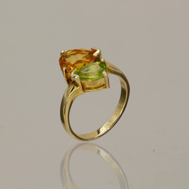 Pear Shaped Citrine and Peridot Ring