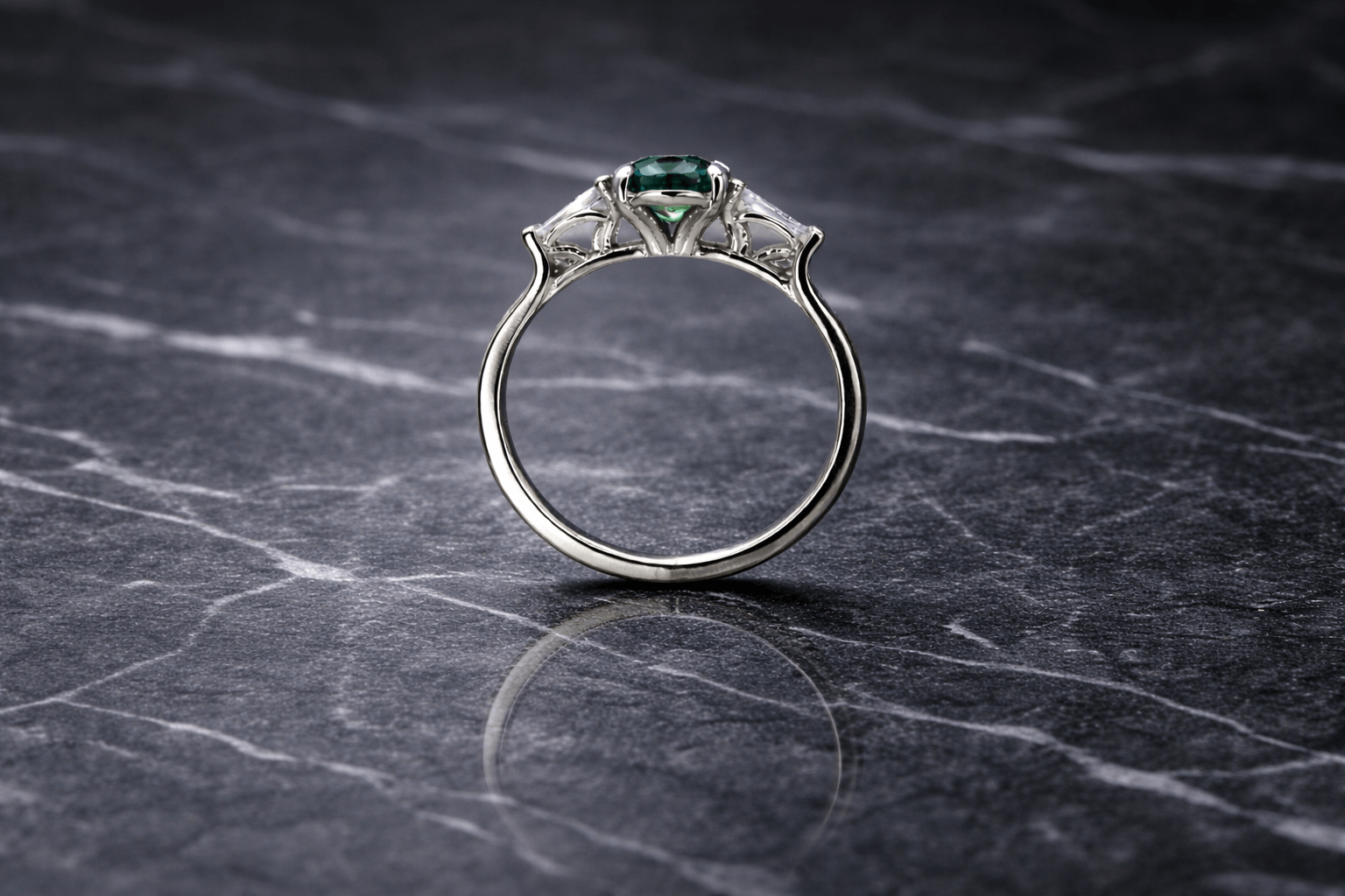 Three Stone Teal Sapphire Art Deco Engagement Ring with Tapered Baguette Diamonds - Neil Rayment Goldsmiths