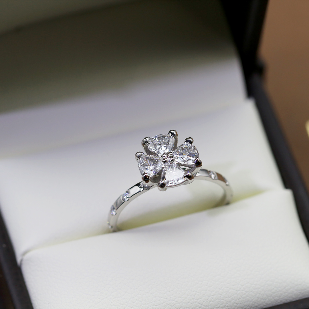 Unique Four-Leaf Clover Lab Grown Diamond Ring