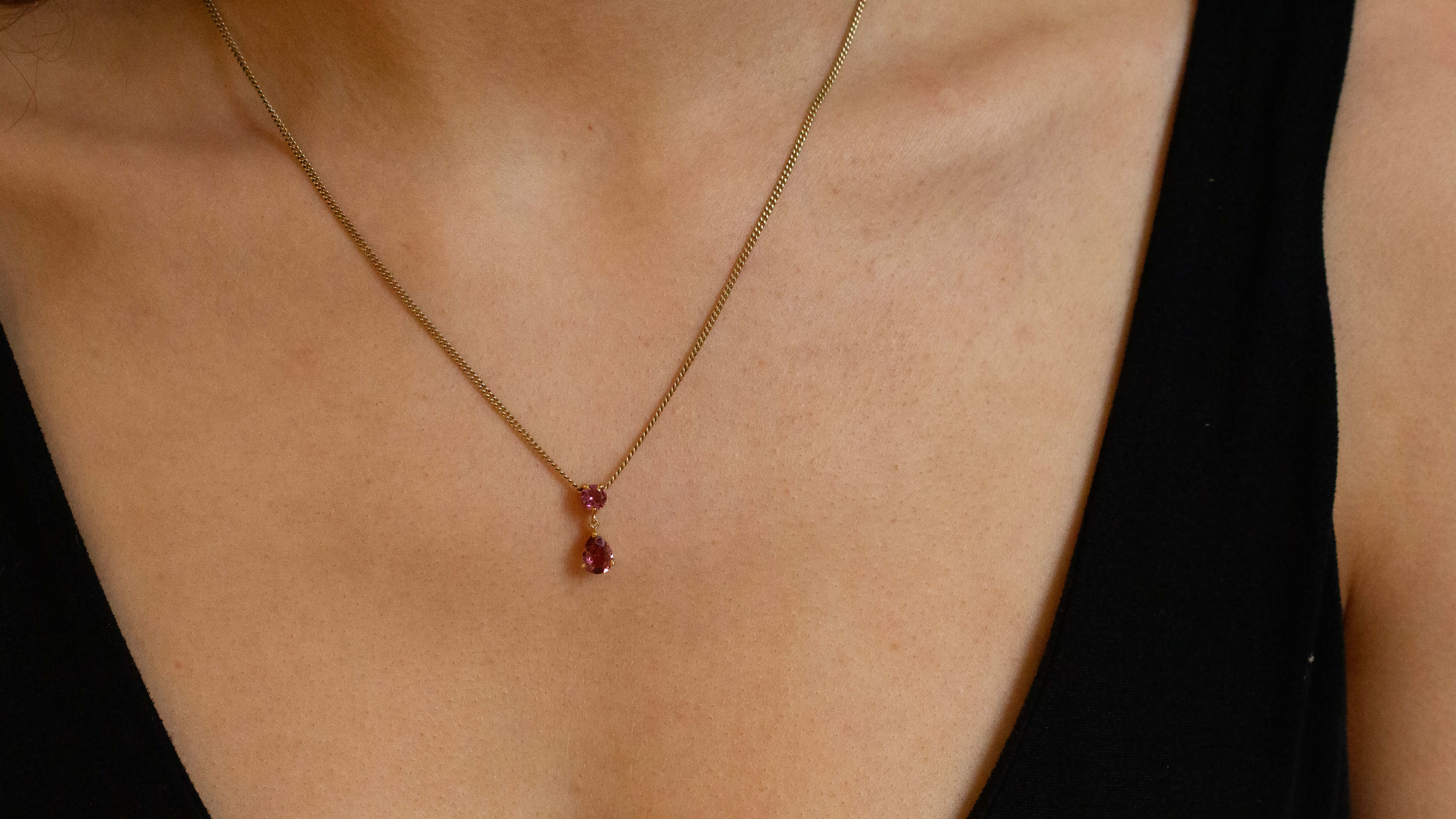 Claw set round and pear shaped tourmaline Pendant (18ct Yellow)