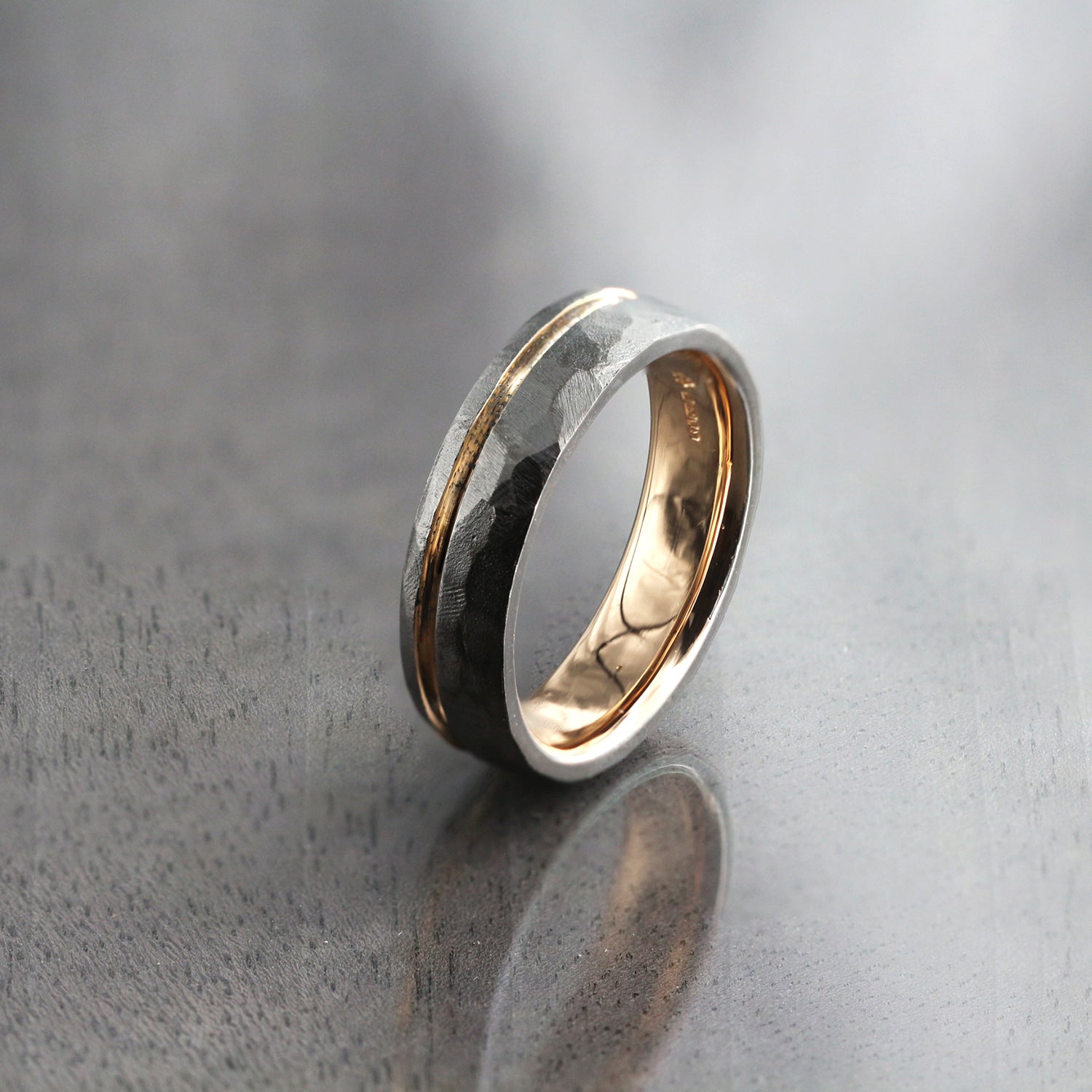 Two tone clearance hammered wedding band