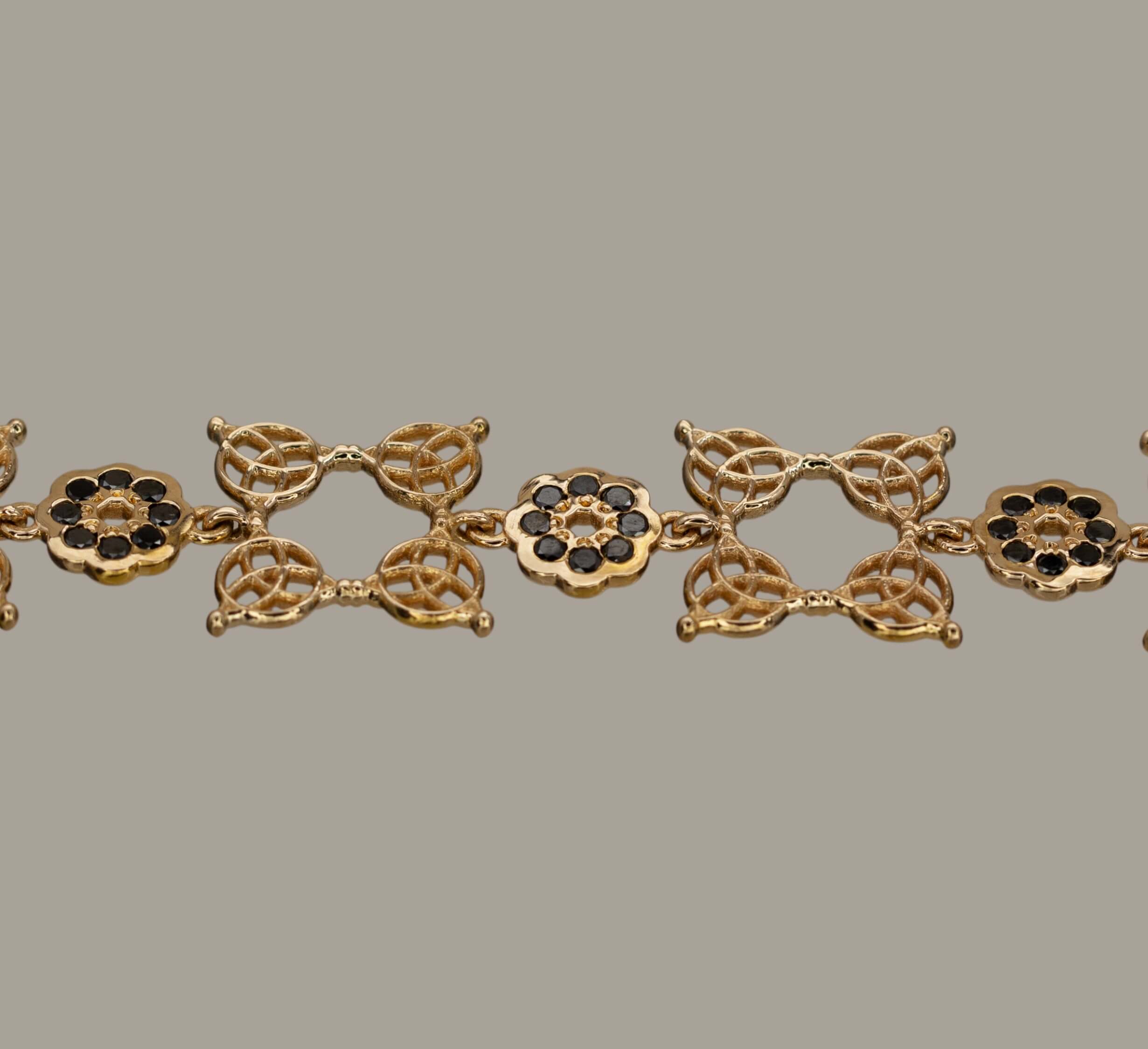 Filagree Triquetra Black diamond bracelet (9ct yellow)