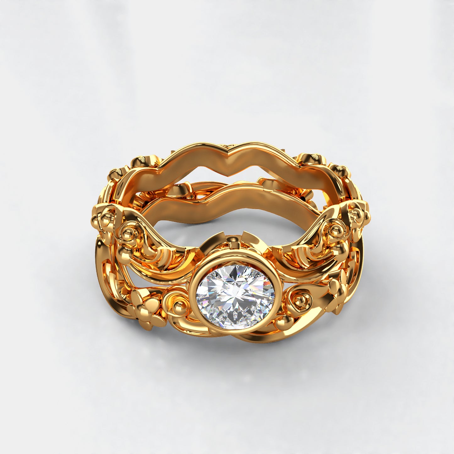 Vintage: Floral Fitted Wedding Band in 18ct Yellow Gold