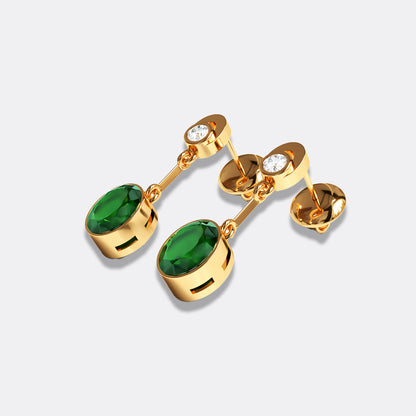 Esme: 18ct Yellow Gold Drop Earrings with Brazilian Emerald and Round Brilliant Diamond