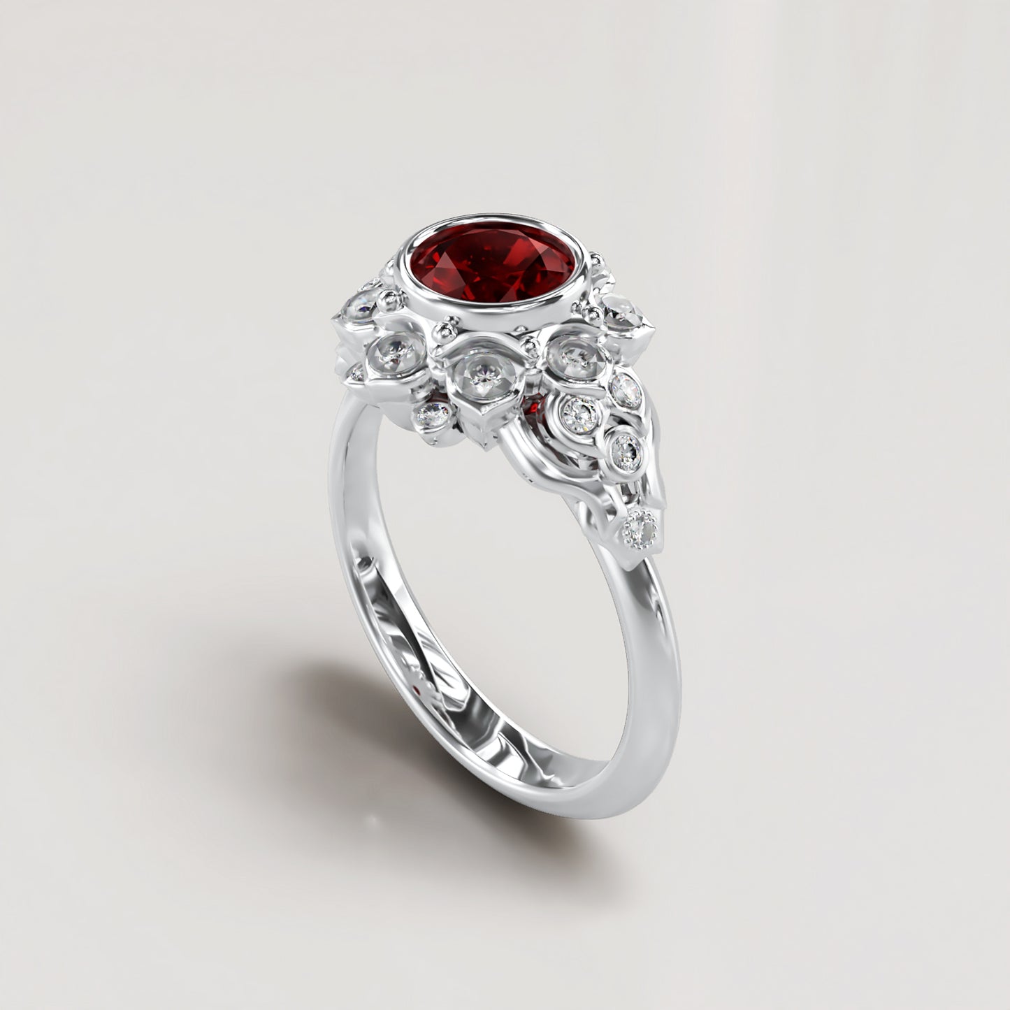 Majesty: Vintage 18ct White Gold Ruby and Diamond Engagement Ring