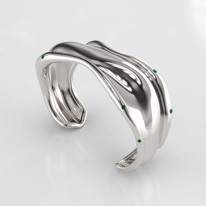 Bone Cuff: Sterling Silver Tsavorite Cuff Bangle - Neil Rayment Goldsmiths