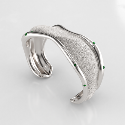 Bone Cuff: Sterling Silver Tsavorite Cuff Bangle - Neil Rayment Goldsmiths