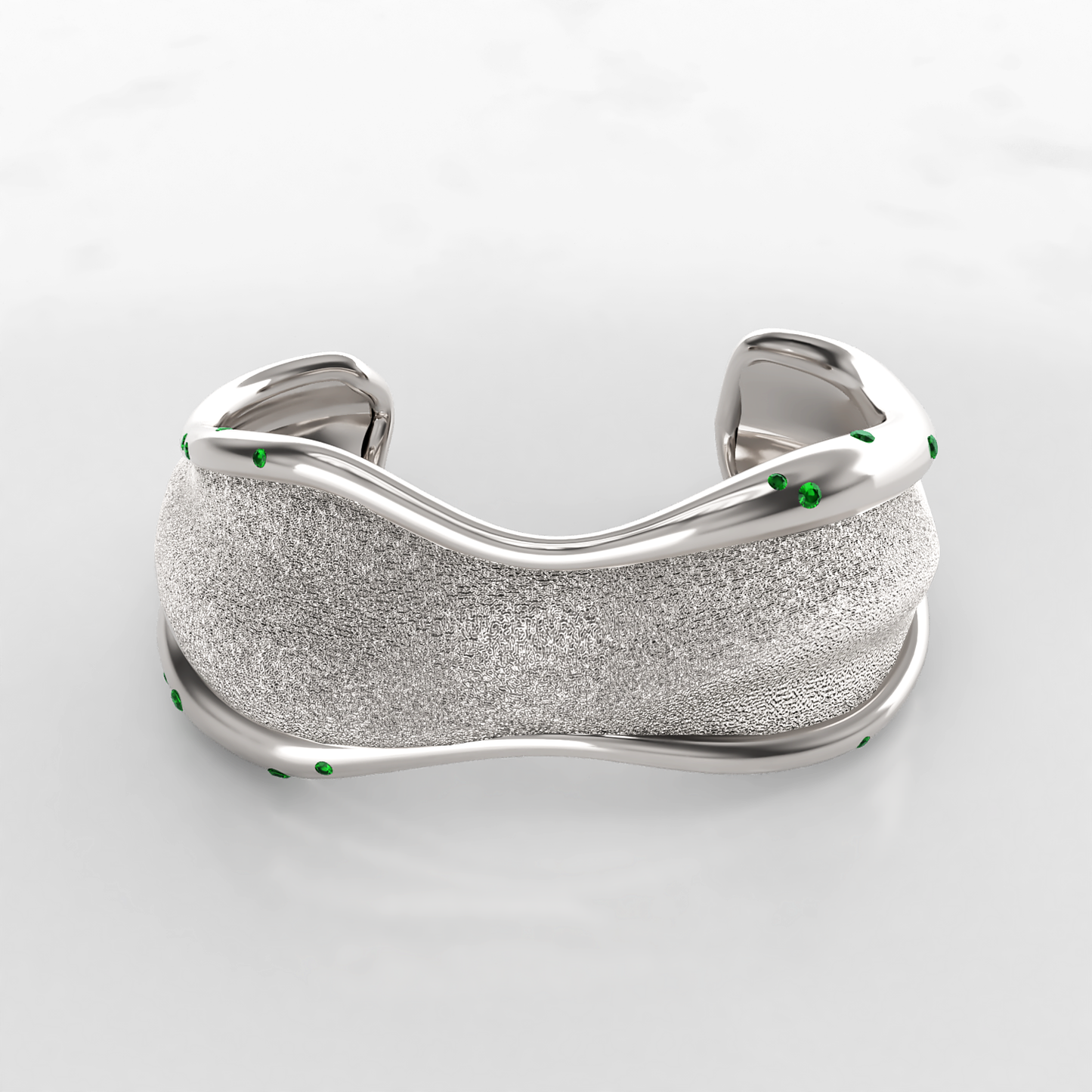 Bone Cuff: Sterling Silver Tsavorite Cuff Bangle - Neil Rayment Goldsmiths