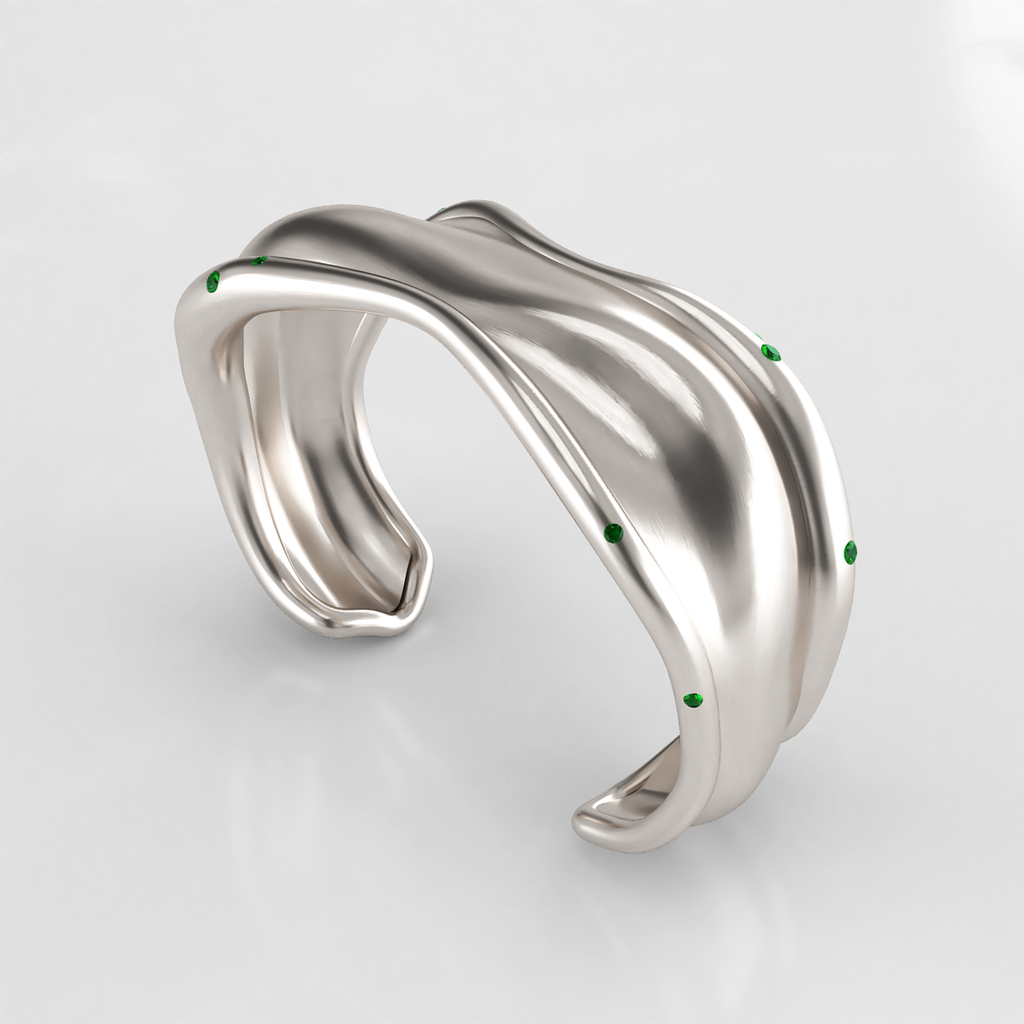 Bone Cuff: Sterling Silver Tsavorite Cuff Bangle - Neil Rayment Goldsmiths